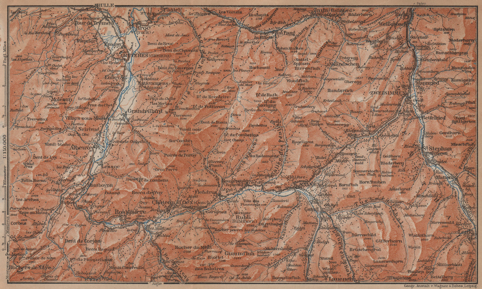 SAANEN/SARINE & SIMME VALLEYS. Gstaad Château-d'Oex Saanenmöser Lenk 1901 map